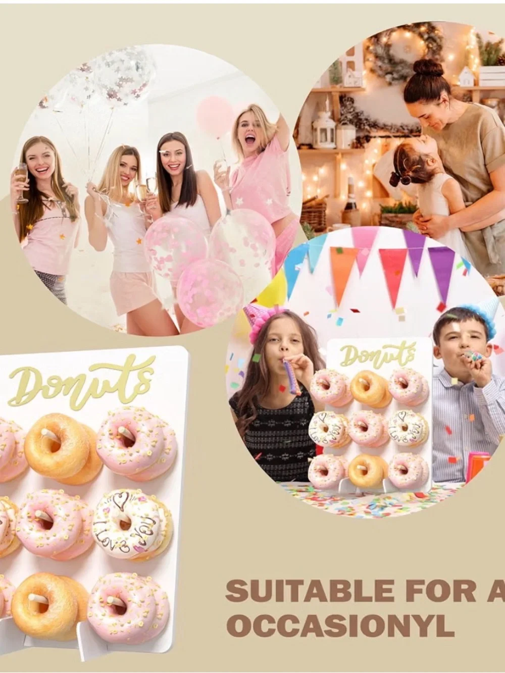Donut Wall Stand with Pink & Gold Donut Display